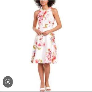 N NATORI Gorgeous Brocade Watercolor Bouquet Floral Sleeveless Dress Size 6